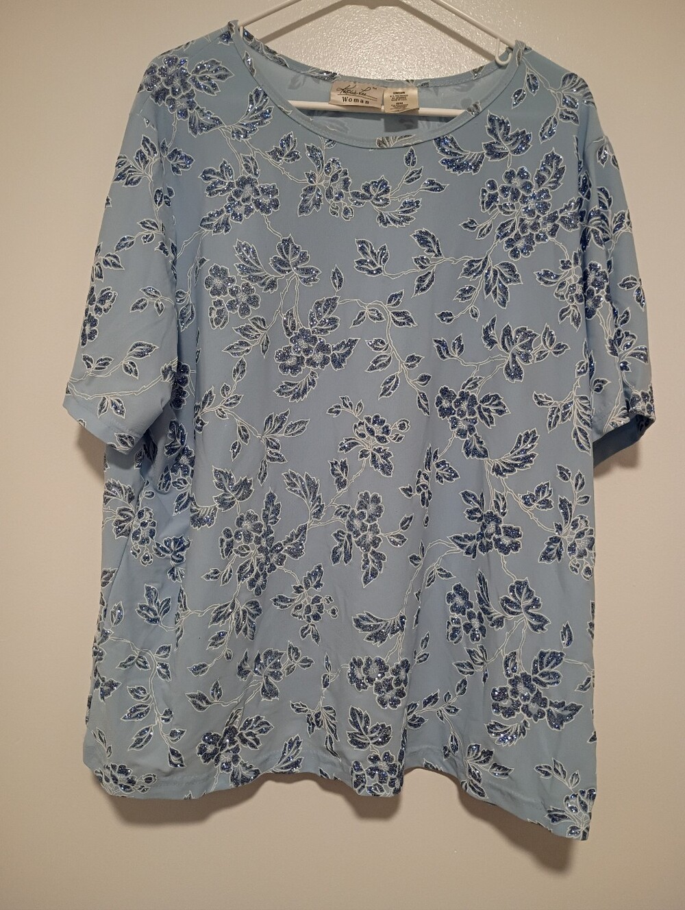 Kathie Lee Womens Size 22w/24w Glittery Sequins Short Sleeve Shirt
